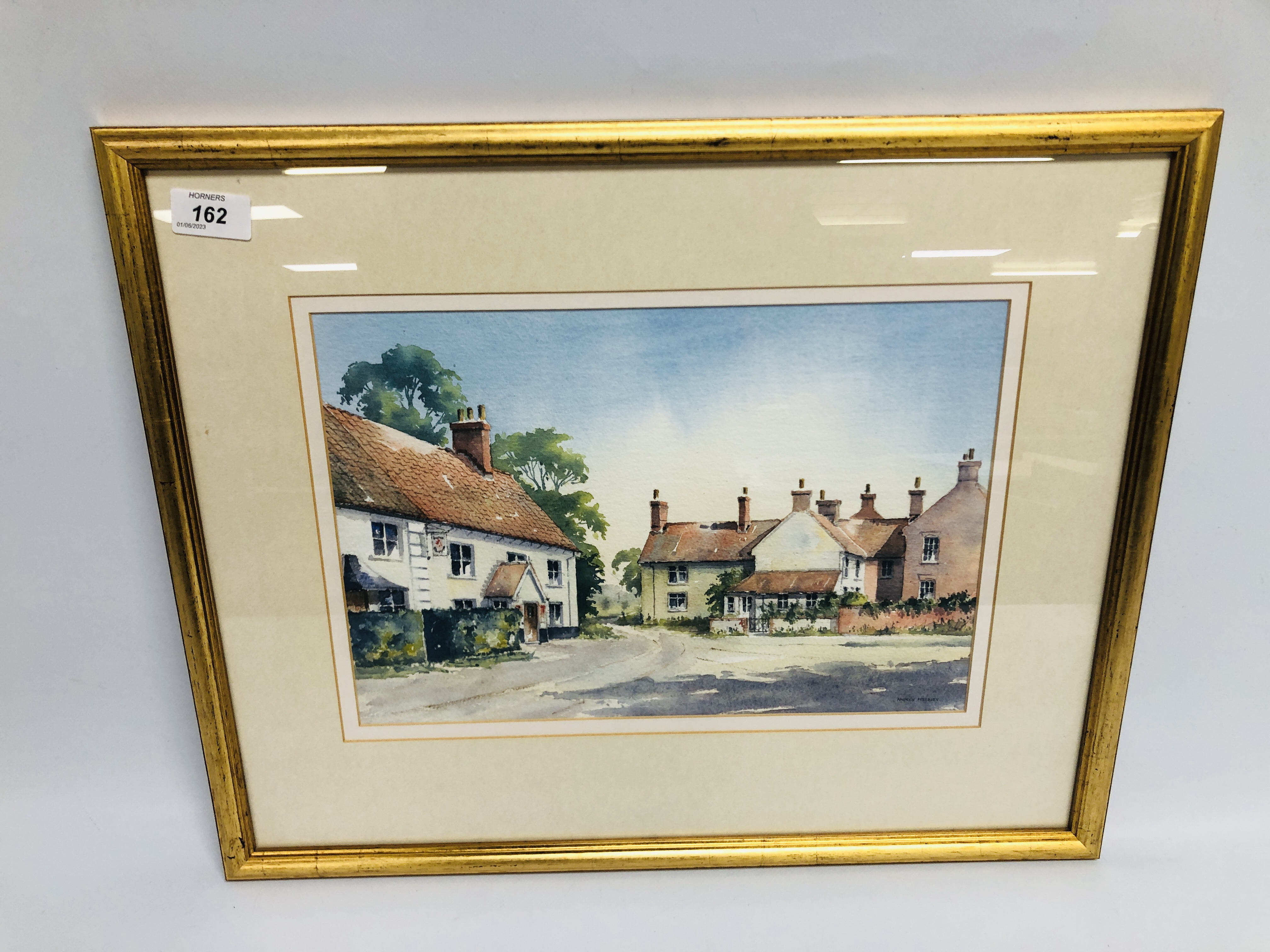 WATERCOLOUR "LYNG COURTYARD NORFOLK" BEARING SIGNATURE ANDREW FREEBURY HEIGHT 24CM. WIDTH 35.5CM.