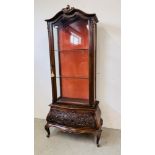 A REPRODUCTION CONTINENTAL STYLE DISPLAY CABINET WITH DRAWER TO BASE - W 83CM. D 41CM. H 183CM.