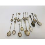 A GROUP OF 15 ASSORTED ANTIQUE SILVER SPOONS,
