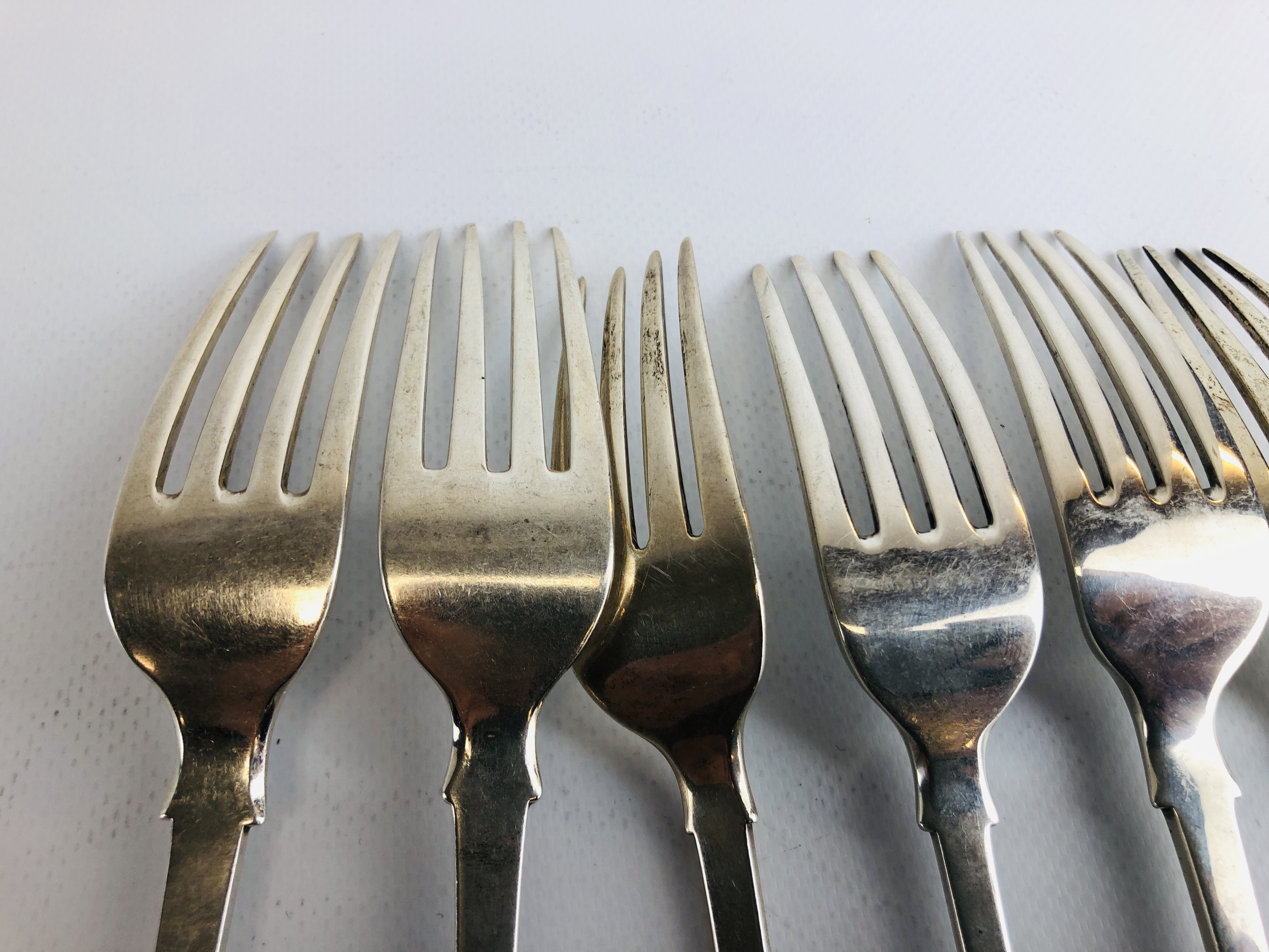 SIX SIMILAR SILVER FIDDLE PATTERN TABLE FORKS DIFFERENT DATES AND MAKERS, VICTORIAN AND EARLIER, - Image 8 of 13