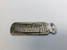 A VICTORIAN SILVER BOOK MARK "HERE I STOPPED" LONDON 1899 BY HENRY & ALBERT BATSON, L 7CM.