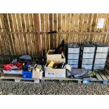 3 X 4 DRAWER TONTARELLI PLASTIC STORAGE STACKING DRAWERS ALONG WITH 7 BOXES OF GARDEN SHED SUNDRIES