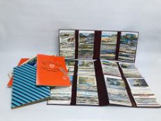 A BOX OF ASSORTED POSTCARDS IN SCRAP ALBUMS AND PHOTO ALBUMS ETC.