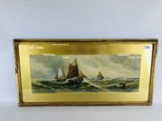A CHAS. F. ALLBON FRAMED WATERCOLOUR DEPICTING SAILING BOATS OUT TO SEA.