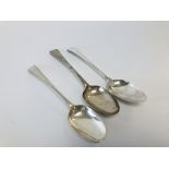 3 X VARIOUS SILVER OLD ENGLISH PATTERN SERVING SPOONS, ONE BRIGHT CUT LATE C18th,