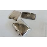 A VINTAGE SILVER CIGARETTE CASE, BIRMINGHAM ASSAY, SILVER MATCH HOLDER AND ONE OTHER.