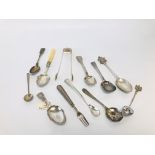 A MIXED GROUP OF 12 SILVER FRET WARE TO INCLUDE CADDY SPOON LONDON 1812,