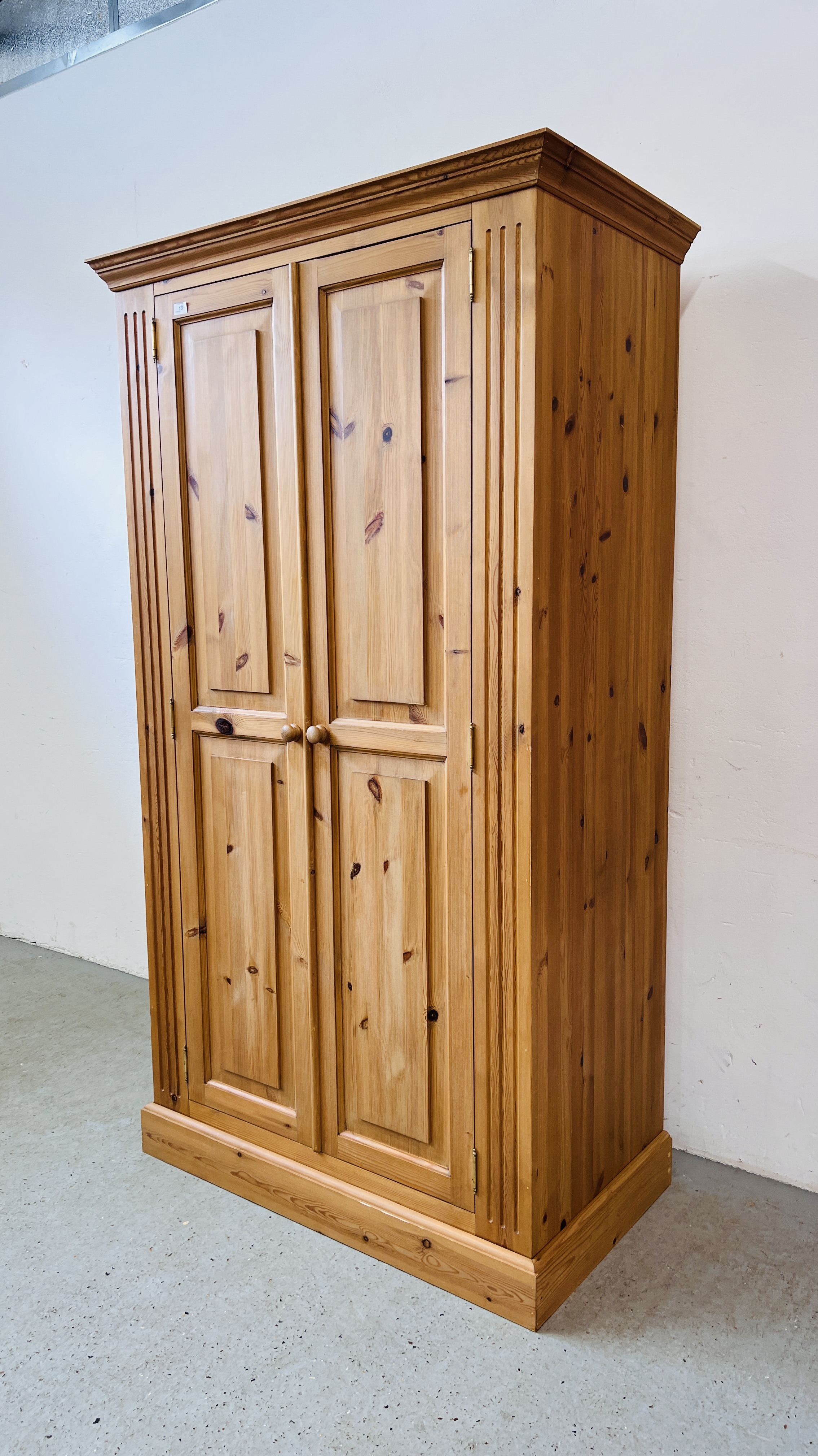 A GOOD QUALITY WAXED PINE TWO DOOR WARDROBE, W 108CM, D 60CM, H 196CM. - Image 2 of 9