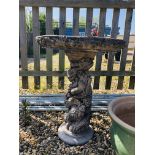 A CONCRETE GRAPES AND VINE DETAILED BIRD BATH, H 70CM X D 55CM.