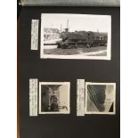 LARGE BOX WITH RAILWAY INTEREST PHOTOS AND POSTCARDS IN SEVEN FOLDERS.