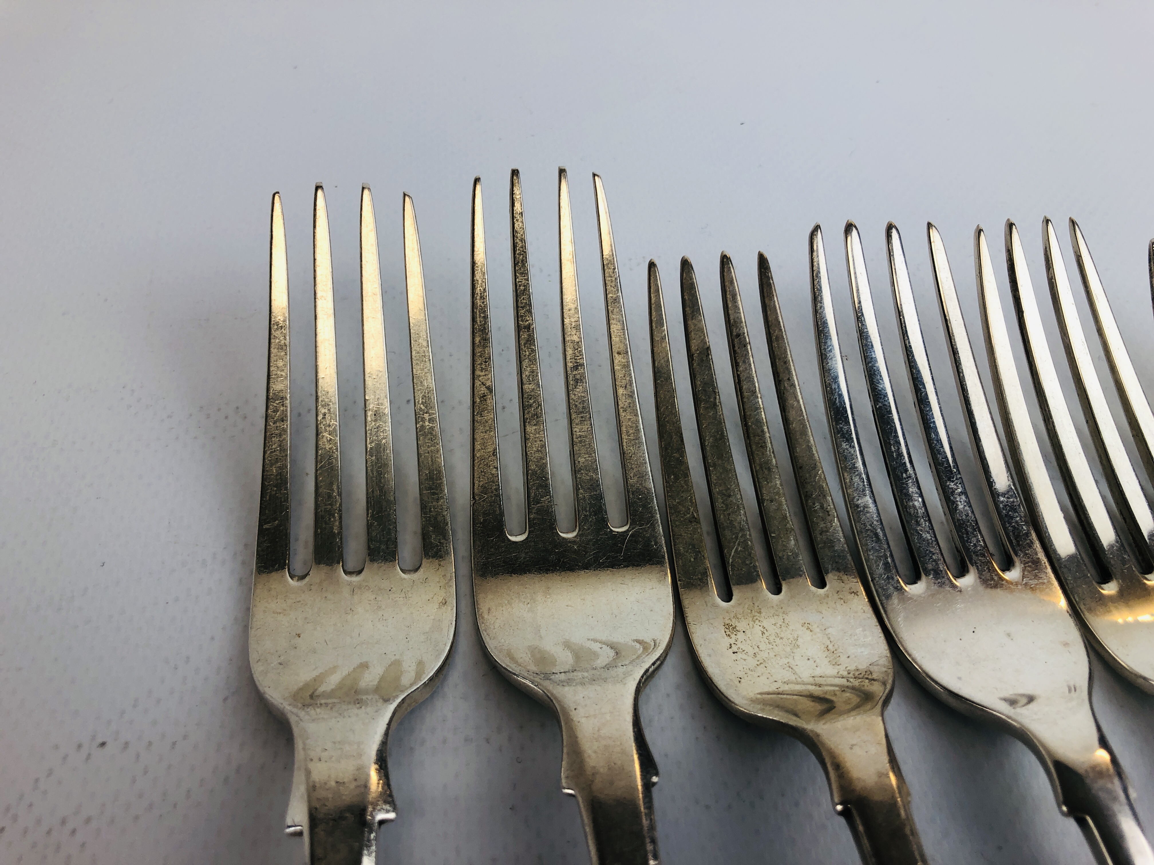 SIX SIMILAR SILVER FIDDLE PATTERN TABLE FORKS DIFFERENT DATES AND MAKERS, VICTORIAN AND EARLIER, - Image 6 of 13