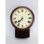 AN ANTIQUE MAHOGANY CASED "G.P.O." DROP DIAL WALL CLOCK H 49CM X DIAM 38CM.