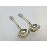 A PAIR OF VICTORIAN SILVER SAUCE LADLES FIDDLE PATTERN LONDON 1845 GEORGE ADAMS, L 17.75CM.