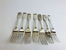 A MIXED GROUP OF SEVEN VARIOUS SILVER FIDDLE PATTERN DESSERT FORKS INCLUDING A PAIR LONDON 1848