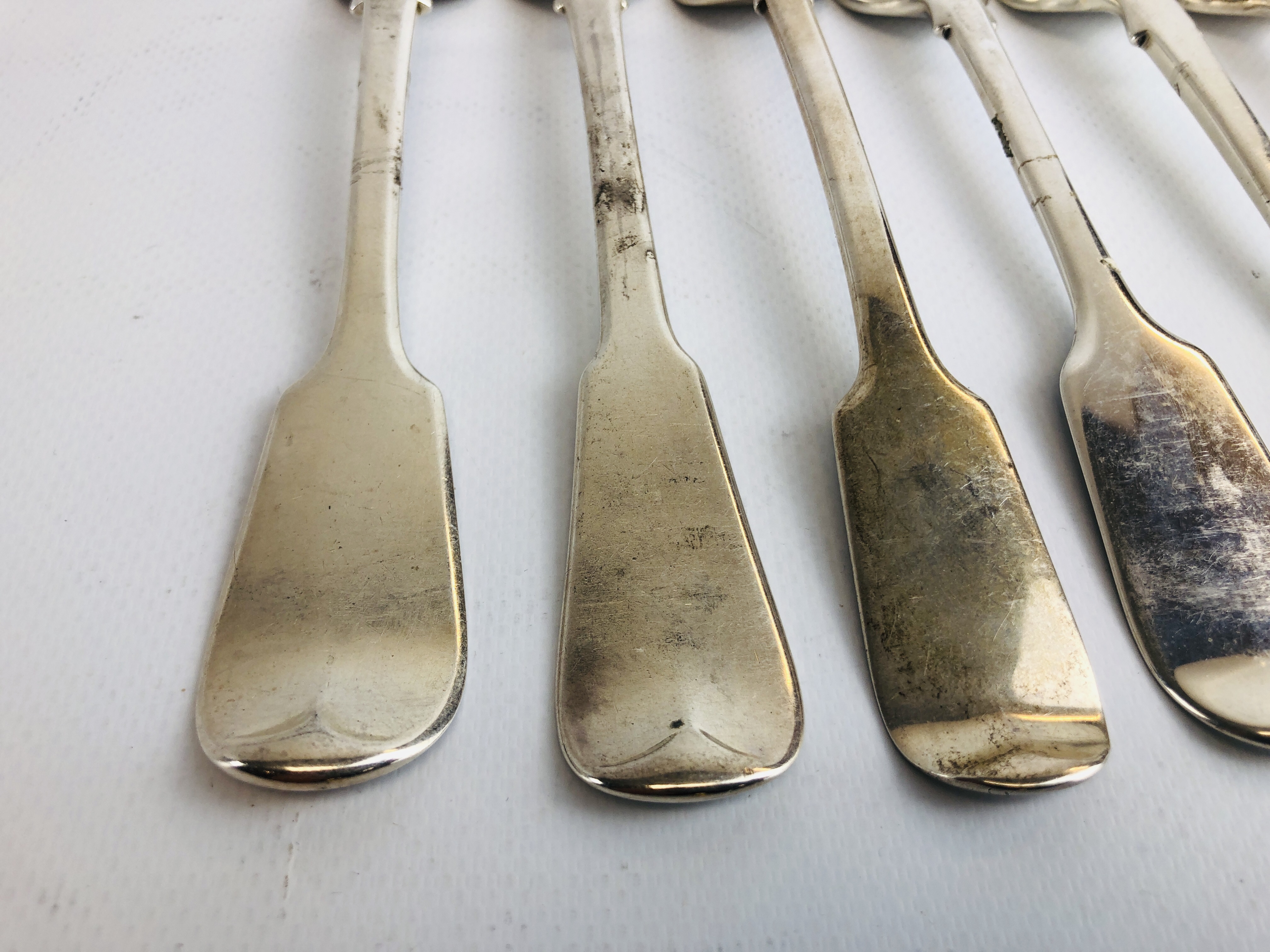 SIX SIMILAR SILVER FIDDLE PATTERN TABLE FORKS DIFFERENT DATES AND MAKERS, VICTORIAN AND EARLIER, - Image 2 of 13