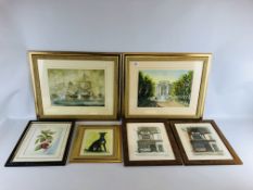 A GROUP OF 6 ORIGINAL FRAMED WATERCOLOURS DEPICTING ROCKY, CHERRIES, 60 GLORIOUS YEARS ETC.