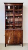 A GEORGE III MAHOGANY CABINET, THE ASTRAGAL GLAZED UPPER DOORS ABOVE A DOUBLE CUPBOARD,