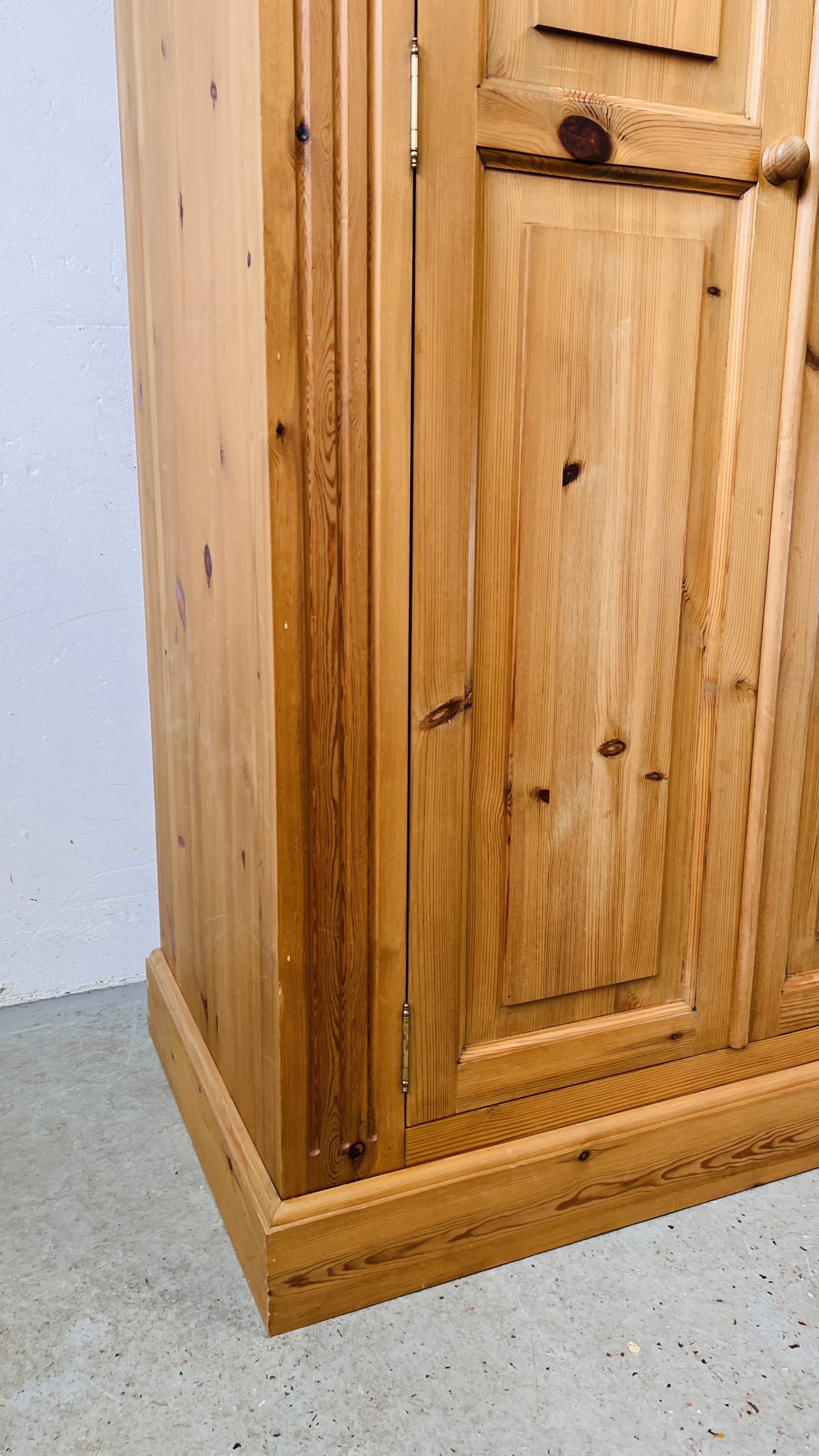 A GOOD QUALITY WAXED PINE TWO DOOR WARDROBE, W 108CM, D 60CM, H 196CM. - Image 6 of 9