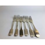 SIX SIMILAR SILVER FIDDLE PATTERN TABLE FORKS DIFFERENT DATES AND MAKERS, VICTORIAN AND EARLIER,