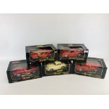 5 X 1/18 SCALE BOXED BURAGO DIE CAST MODEL SPORTS CARS TO INCLUDE FERRARI F40, LAMBORGHINI DIABLO,