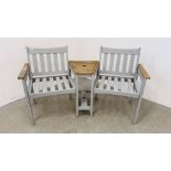 A HARDWOOD GARDEN COMPANION SEAT GREY / NATURAL FINISH.