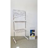 A STAINLESS FINISH FOLDING CLOTHES AIRER ALONG WITH ONE FURTHER HYFIVE BOXED HEAVY DUTY FOLDING