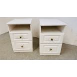 A PAIR OF MODERN WHITE FINISH TWO DRAWER BEDSIDE CHESTS WIDTH 40CM. DEPTH 49CM. HEIGHT 65CM.