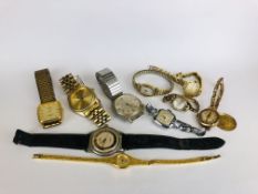 A GROUP OF WRIST WATCHES TO INCLUDE VINTAGE YELLOW METAL EXAMPLES,