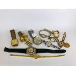 A GROUP OF WRIST WATCHES TO INCLUDE VINTAGE YELLOW METAL EXAMPLES,