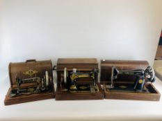 3 VINTAGE HAND SEWING MACHINES