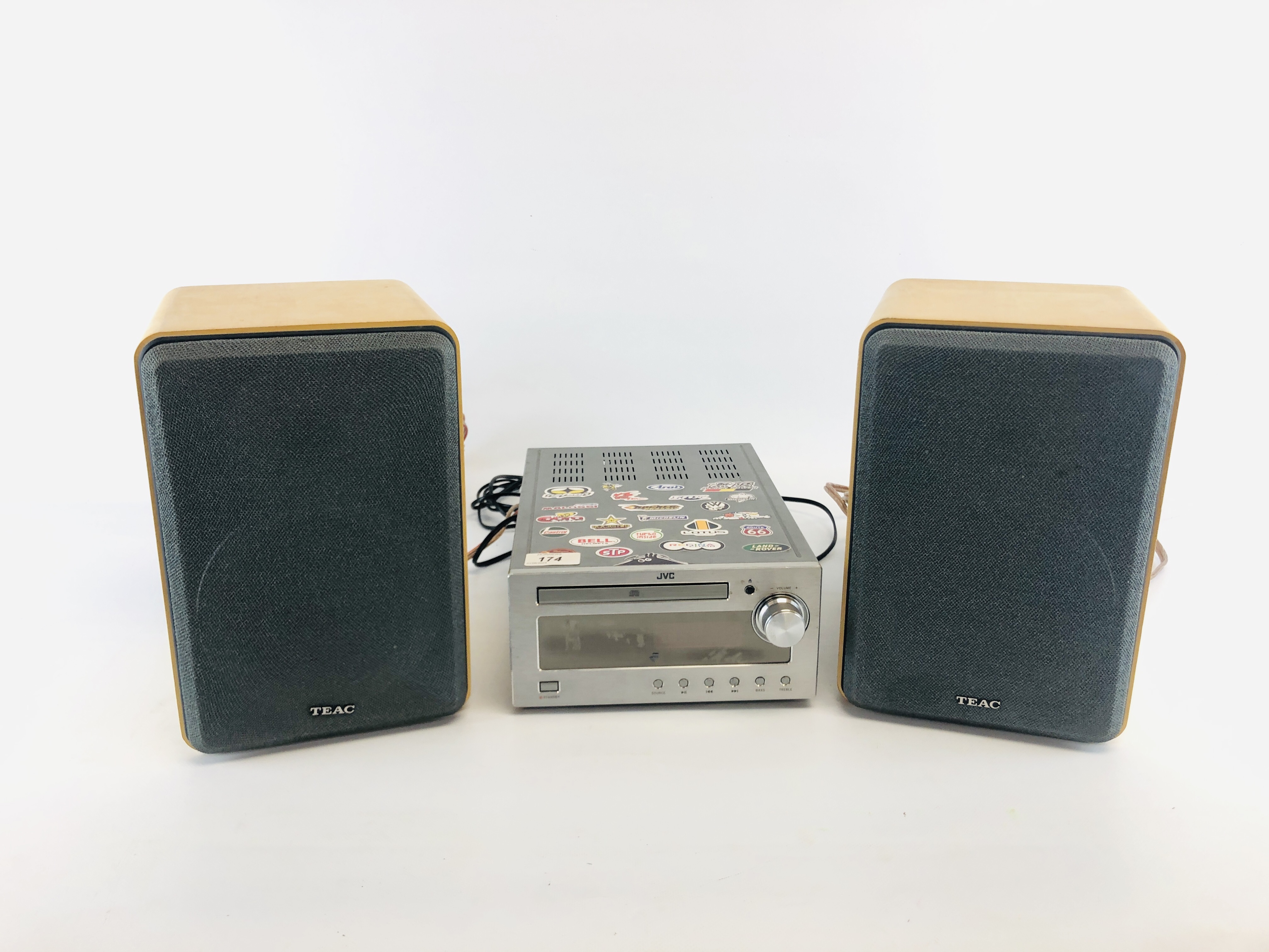 A JVC DAB COMPACT HIFI COMPLETE WITH A PAIR OF TEAC LS-H250 SPEAKERS - SOLD AS SEEN.