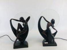 TWO WIDDOP BINGHAM ART DECO STYLE NUDE LADY STUDY LAMPS 1 A/F, H 41CM - SOLD AS SEEN.