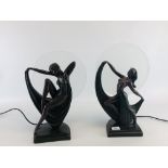 TWO WIDDOP BINGHAM ART DECO STYLE NUDE LADY STUDY LAMPS 1 A/F, H 41CM - SOLD AS SEEN.