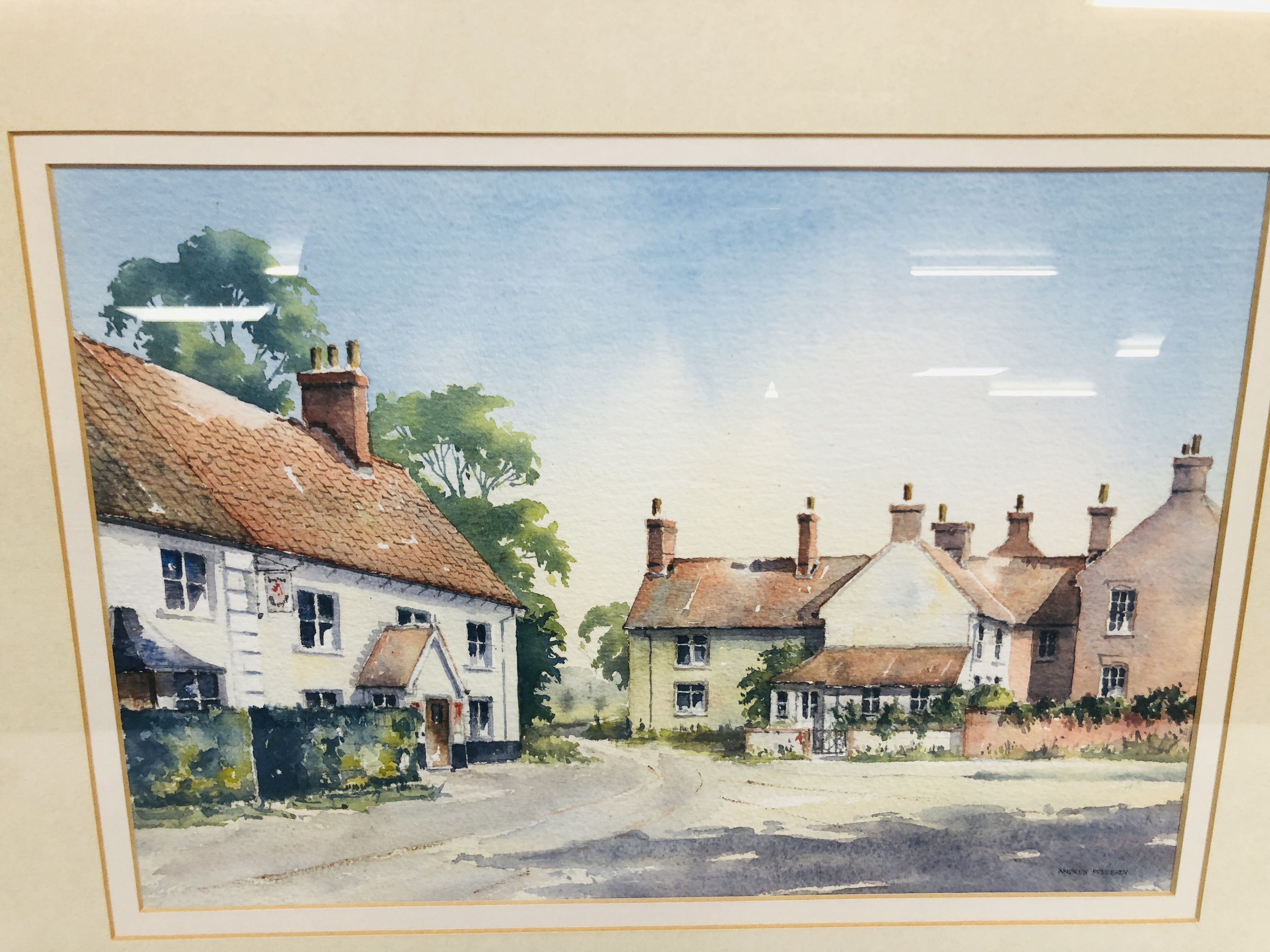 WATERCOLOUR "LYNG COURTYARD NORFOLK" BEARING SIGNATURE ANDREW FREEBURY HEIGHT 24CM. WIDTH 35.5CM. - Image 2 of 4