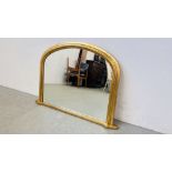 A GILT MODERN FRAMED OVER MANTLE MIRROR, W 103CM X H 72CM.