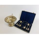 A CASED SET OF 6 SILVER TEASPOONS AND SUGAR NIPS SHEFFIELD 1918,