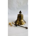 A LARGE HEAVY BRASS BELL WITH INSCRIPTION, DIAMETER 30.5CM.