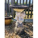 A CONCRETE FIGURE OF A YOUNG BOY BIRD BATH, H 57CM X D 36CM.