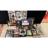 A COLLECTION OF MUSIC MEMORABILIA TO INCLUDE FRAMED PICTURES AND PRINTS JOHN LENNON AND THE BEATLES