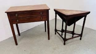 A SMALL GEORGIAN TWO DRAWER MAHOGANY SIDE TABLE - W 76CM. D 43CM. H 72CM.