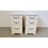 A PAIR OF GOOD QUALITY MODERN THREE DRAWER KINGSTOWN BEDSIDE CHESTS WITH METAL CRAFT HANDLES,