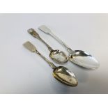 A SILVER FIDDLE PATTERN SERVING SPOON LONDON 1820 ALONG WITH TWO SILVER FIDDLE PATTERN DESSERT