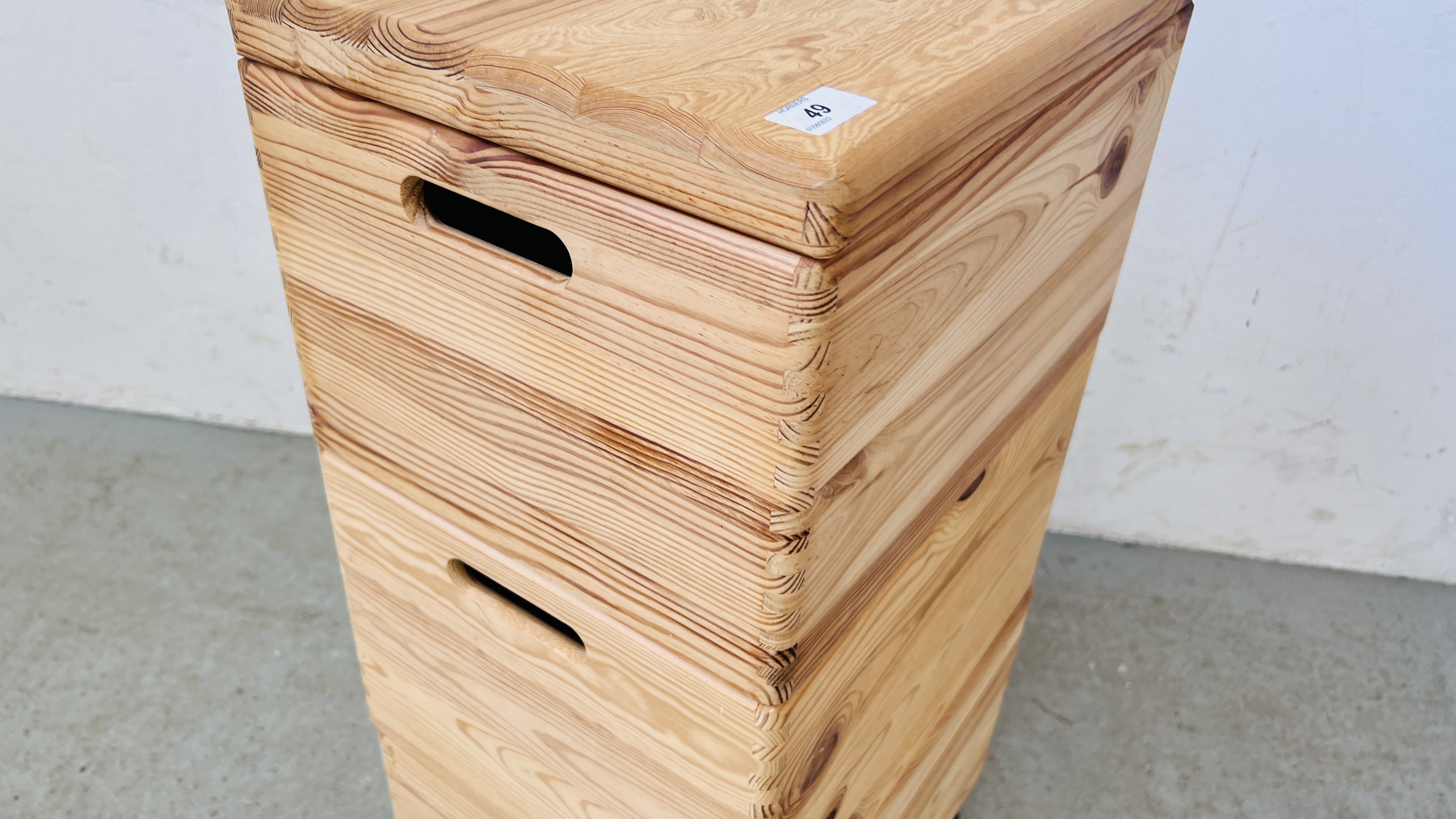 A PINE THREE SECTION STACKING STORAGE BOX. - Image 3 of 5