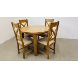 A MODERN LIGHT OAK DINING SET COMPRISING OF EXTENDING CIRCULAR TABLE AND FOUR CHAIRS - DIAMETER