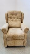 AN OAKTREE MOBILITY ELECTRICALLY OPERATED RISE AND RECLINE FAWN UPHOLSTERED ARM CHAIR - SOLD AS