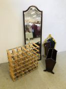 MAHOGANY FRAMED BEVEL EDGE WALL MIRROR ALONG WITH A FURTHER GILT FINISHED WALL MIRROR,