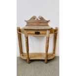 ANTIQUE STRIPED PINE HALL STAND WITH SINGLE DRAWER AND UMBRELLA HOLDER W 94CM X D 30CM X H 109.5CM.