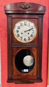 A MAHOGANY CASED DROP DIAL WALL CLOCK H 71CM.