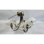 A GOOD QUALITY CENTRE LIGHT FITTING WITH GLASS SHADES + 1 OTHER TABLE LIGHT - SOLD AS SEEN.