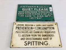 TWO REPRODUCTION CAST PLAQUES "QUIET PLACE" AND "PREVENTION OF CONSUMPTION".
